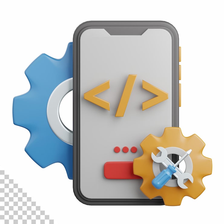 PSD el desarrollo de aplicaciones de renderizado 3d aislado es útil para la tecnología, la programación, el desarrollo, la codificación, el software, la aplicación, la computación, el servidor y el elemento de diseño de conexión