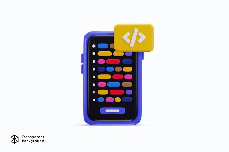 PSD desarrollo de código de teléfonos inteligentes y programas concepto de icono de codificación de desarrollo de aplicaciones móviles icono 3d