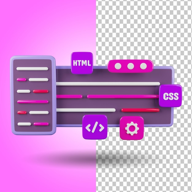 PSD desarrollo de diseño web y concepto de codificación 3d render