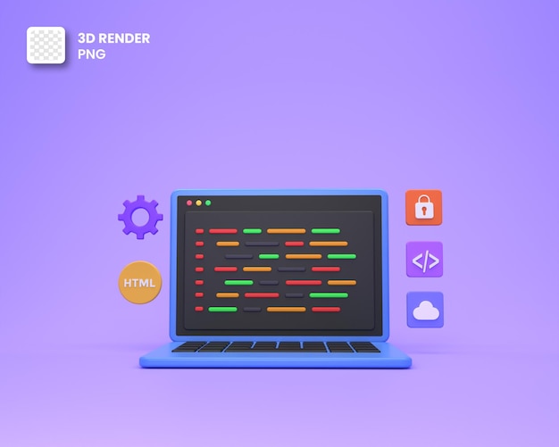 Desarrollo web 3D o desarrollo de software o codificación y programación de diseño web con código de sintaxis