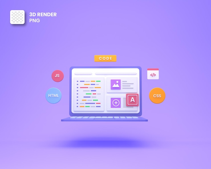 PSD desarrollo web 3d o desarrollo de software o codificación y programación de diseño web