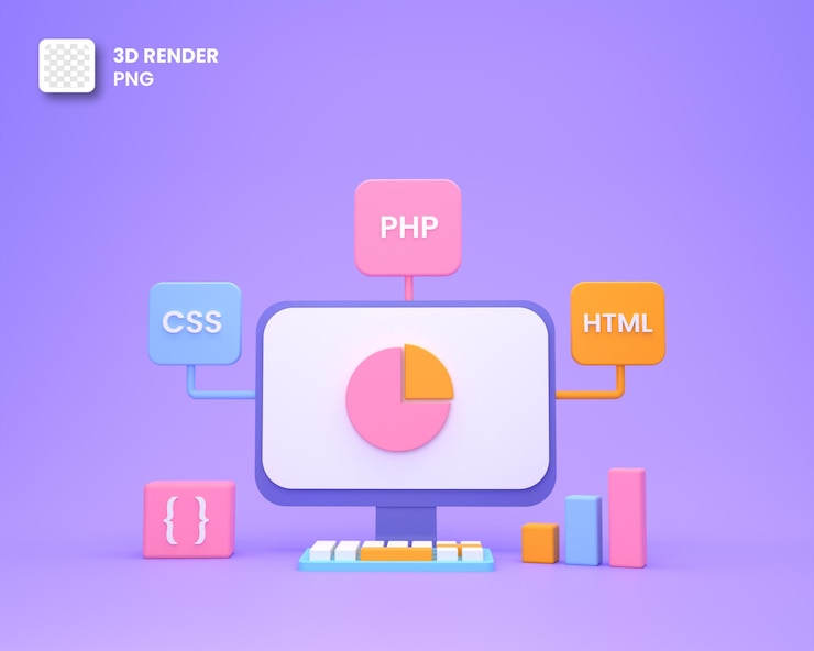 PSD desarrollo web 3d o desarrollo de software o codificación y programación de diseño web