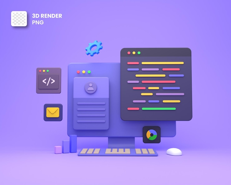 PSD desarrollo web 3d o desarrollo de software o codificación y programación de diseño web