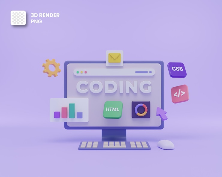 PSD desarrollo web 3d o desarrollo de software o interfaz de usuario de diseño web ui y codificación de programación