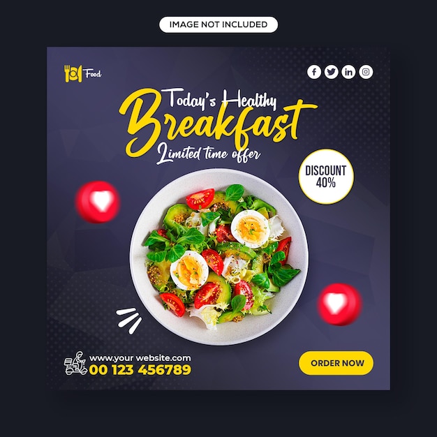 Desayuno especial diseño de publicación de Instagram en redes sociales