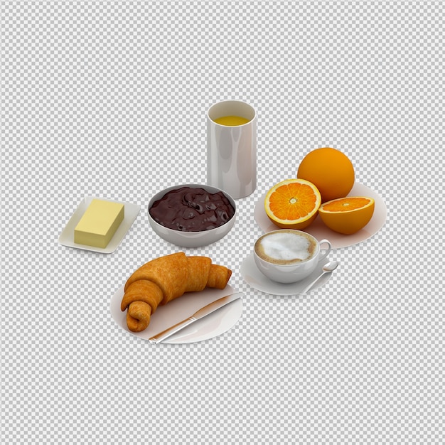 Desayuno isométrico 3d aislado
