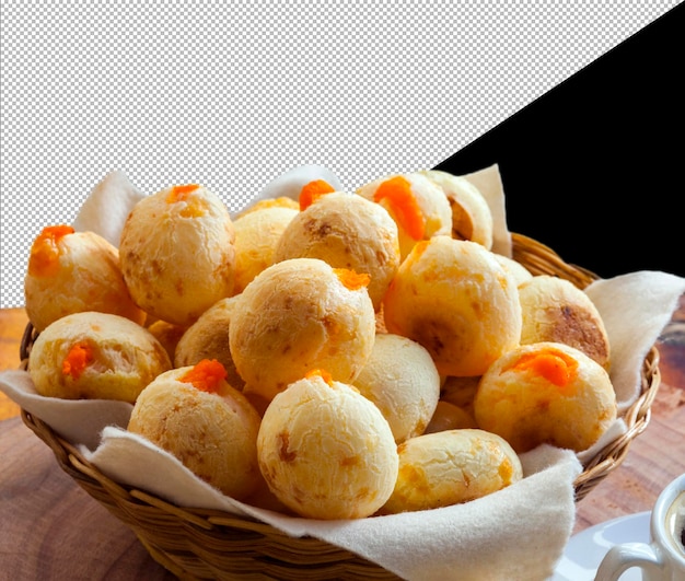 Desayuno con pan de queso relleno pao de queijo