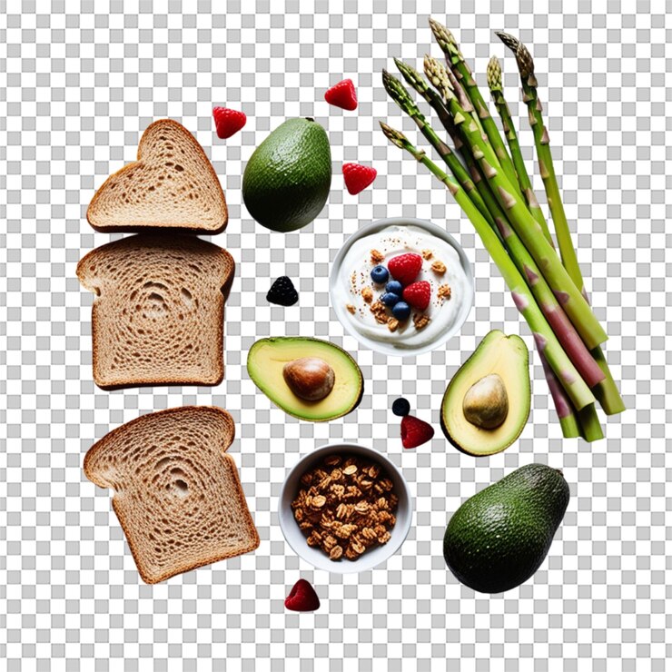 PSD desayuno saludable con ingredientes frescos aislados sobre un fondo transparente