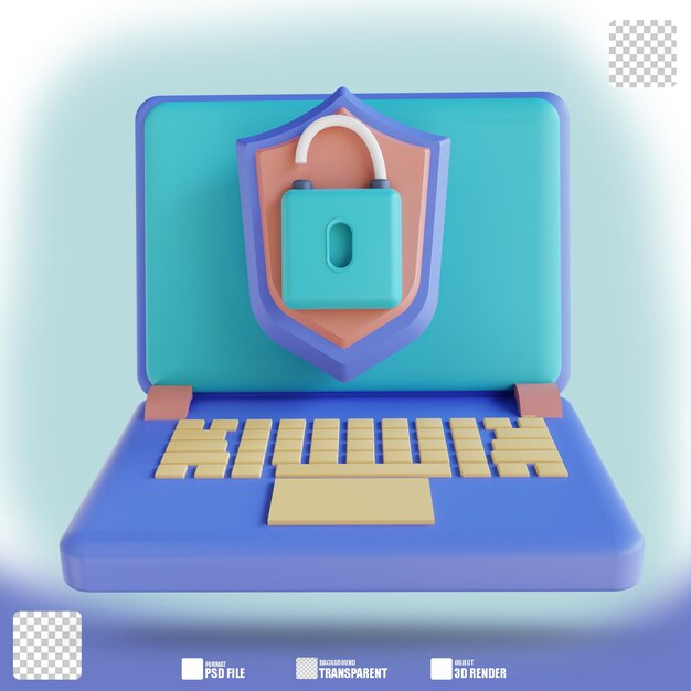 Desbloqueio de laptop de ilustração 3d