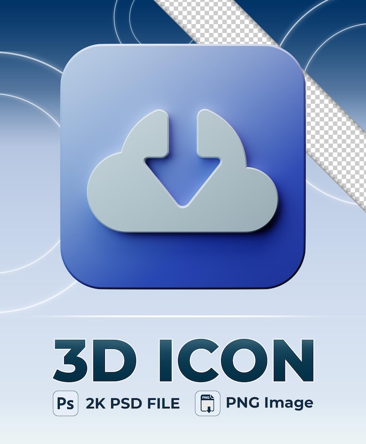 PSD descargar botón azul icono 3d