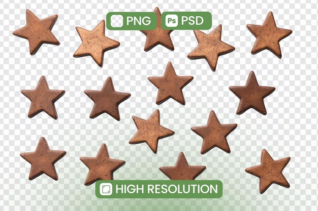Descargar galletas marrones en forma de estrella de alta resolución PNG y PSD Imágenes perfectas para diseños festivos y proyectos de horneado Ideales para medios digitales e impresos para mejorar temas culinarios o de vacaciones