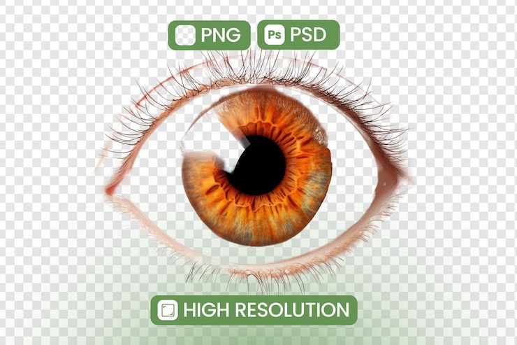 PSD descargar gratis png de ojo transparente con pestañas pupilas de alta resolución aisladas en un fondo a cuadros