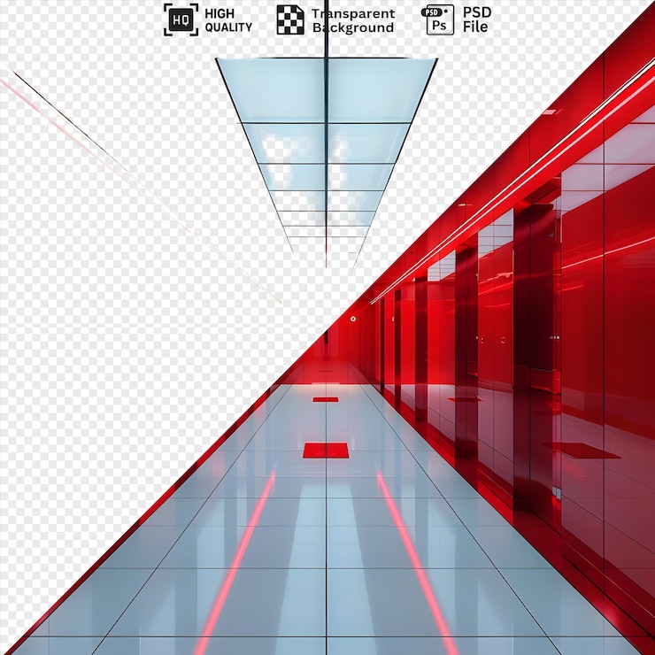 PSD descargue el fondo transparente del pasillo rojo premium y el diseño de arquitectura moderna con brillo