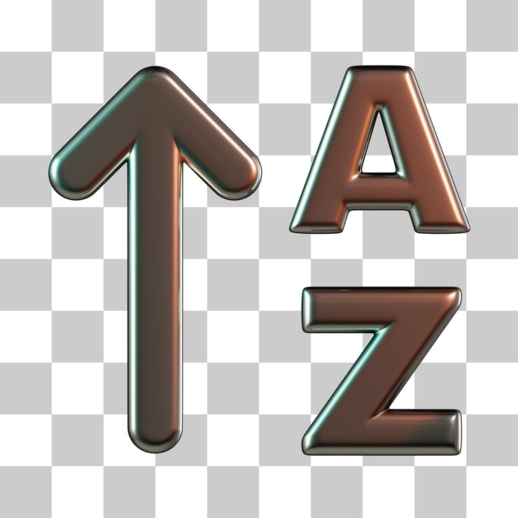 PSD descendente alfabeto flecha icono 3d