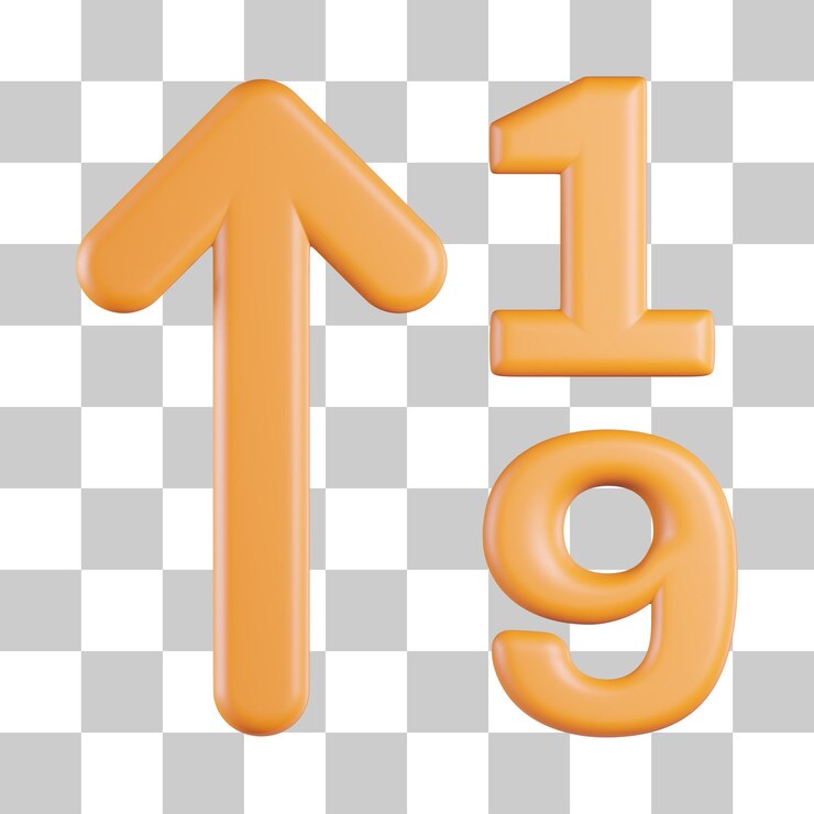 PSD descendente flecha número 3d icono