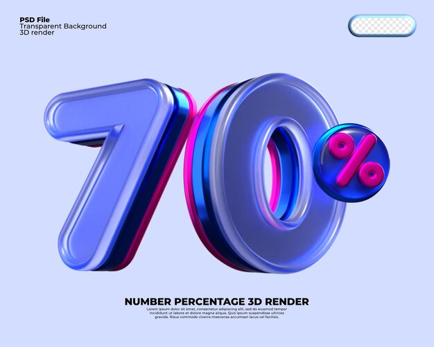 desconto de número de renderização 3d 70% de plástico néon cor rosa roxo transparente