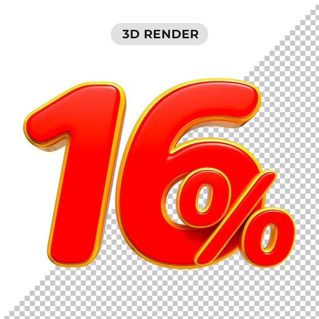 Desconto de vendas 3D Número 16 Taxa percentual de preço para conceito de promoção de venda por renderização 3D