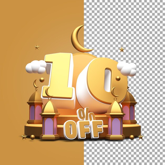 Desconto do ramadã 10% de desconto em renderização 3d isolada