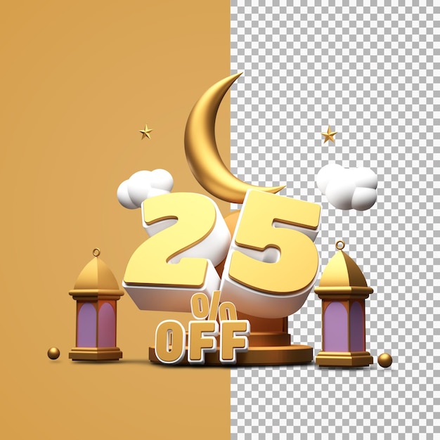 Desconto do ramadã 25% de desconto em 3d render isolado