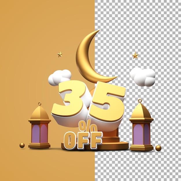 Desconto do ramadã 35% de desconto em renderização 3d isolada