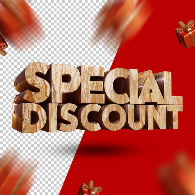 PSD desconto especial 3d renderização de texto efeito madeira fundo transparente psd