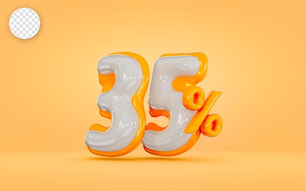 desconto realista brilhante de 35 por cento no conceito de renderização 3d de fundo laranja para mega oferta de venda