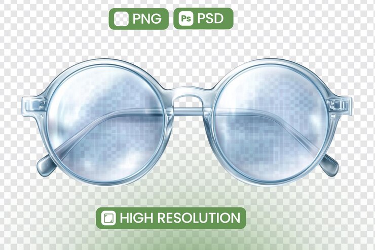 PSD descubra la claridad explorando imágenes de alta resolución de gafas redondas transparentes con marcos modernos perfectos para proyectos de diseño y arte digital una guía visual de accesorios ópticos