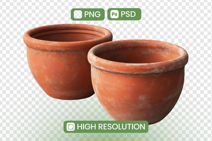 PSD descubra las ollas de terracota rústicas dos elegantes jardineras perfectas para jardines descargas de psd png de alta resolución disponibles ahora
