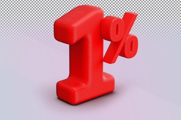 Descuento del 1 por ciento de venta roja etiqueta de número de renderizado 3D