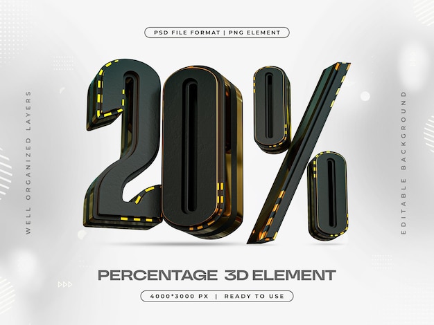Descuento del 20 por ciento Ilustración de renderización 3D aislada