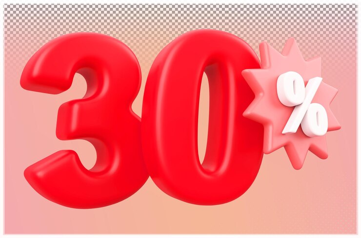 PSD descuento de 30 por ciento de venta número rojo renderizado en 3d