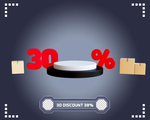 Descuento en 3D del 30% con caja de cartón