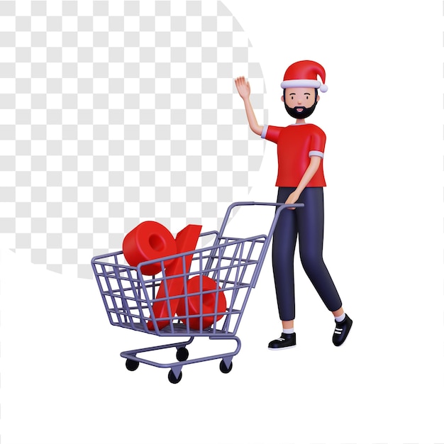 Descuento 3d en compras del día de navidad con un carrito de compras