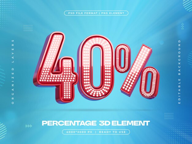 Descuento del 40 por ciento Ilustración de renderización 3D aislada