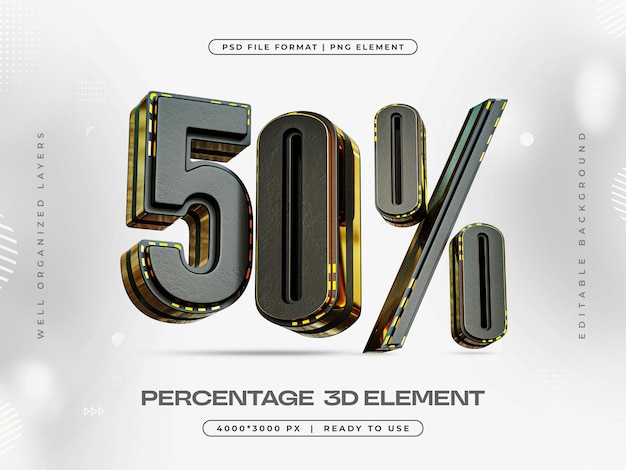 Descuento del 50 por ciento Ilustración de renderización 3D aislada