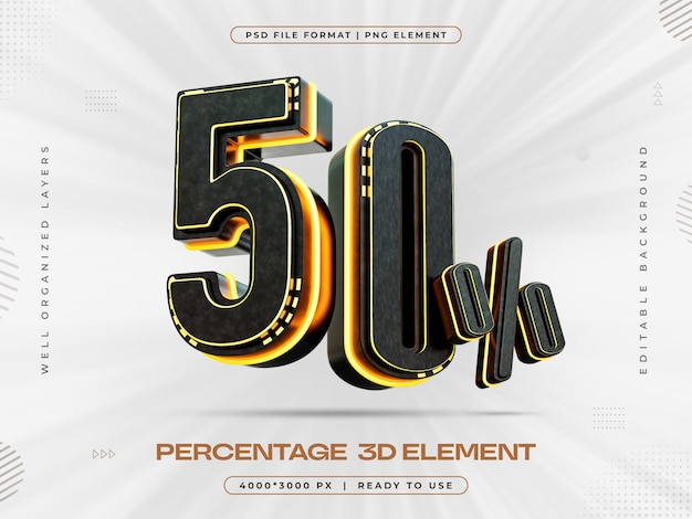 Descuento del 50 por ciento Ilustración de renderización 3D aislada