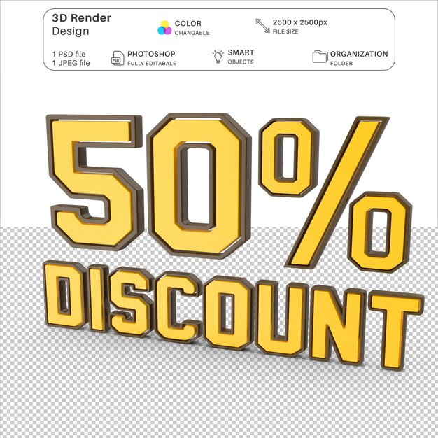 Descuento del 50 por ciento en el PSD de modelado 3D