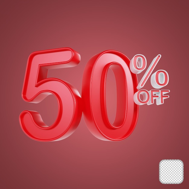 Descuento del 50 por ciento de venta Ilustración 3D de color rojo