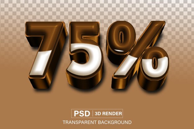 Descuento de 75 por ciento de chocolate con leche aislado sobre un fondo transparente