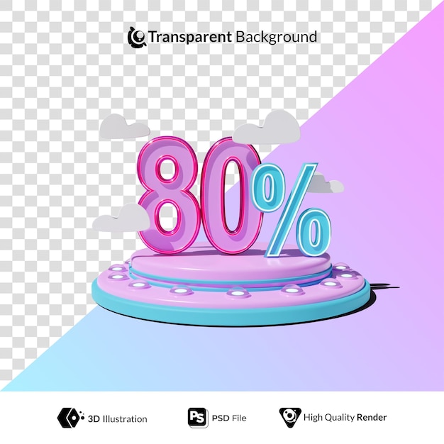 Descuento del 80 por ciento de descuento en la oferta de promoción con ilustración 3d de podio