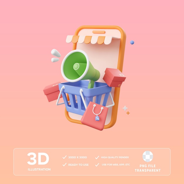Descuento de compras en línea PSD Ilustración 3D