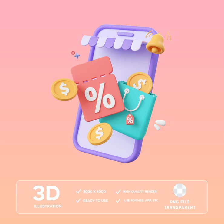 Descuento de compras en línea PSD Ilustración 3D
