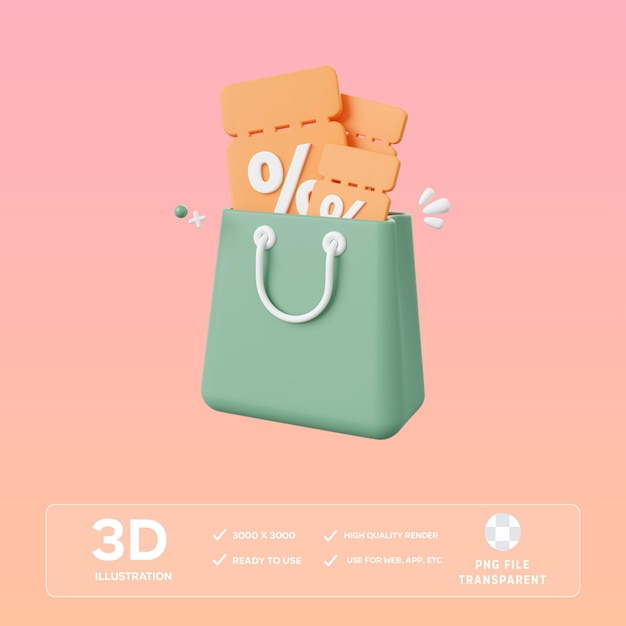 Descuento de compras en PSD Ilustración en 3D