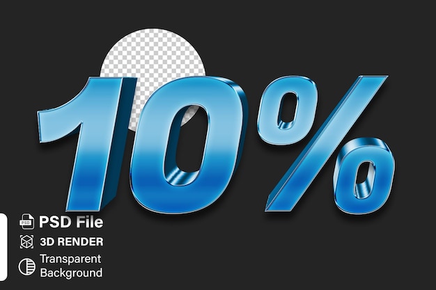 Descuento de diez por ciento 3d 10 Gradiente azul brillante aislado en fondo transparente