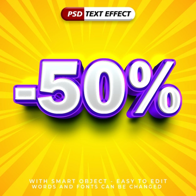 Descuento editable del 50 por ciento efecto de texto efecto de texto 3D