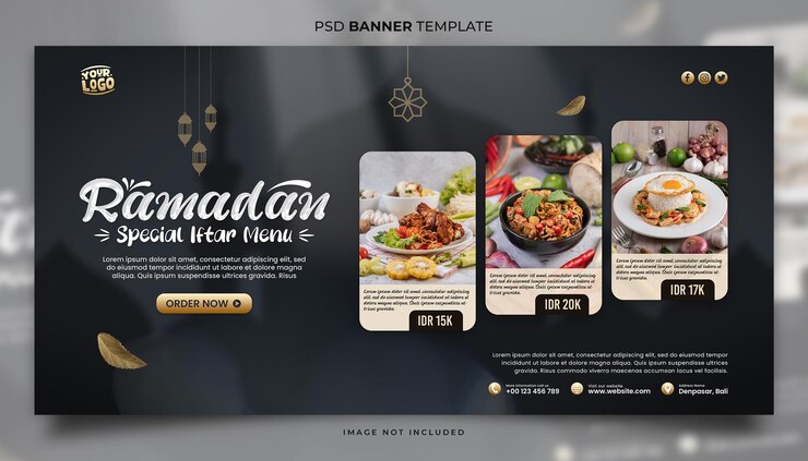 PSD descuento especial de ramadán menú de comida banner o plantilla de portada