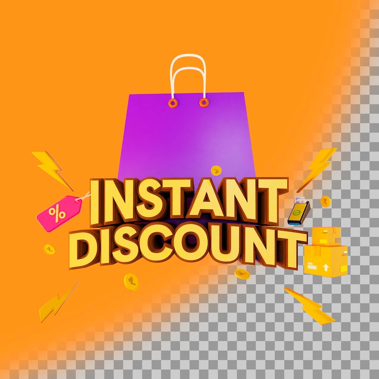 PSD descuento instantáneo icono 3d con vista frontal de la bolsa de compras