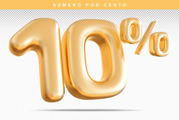 Descuento Número 10 Porcentaje 3D Moderno Dorado