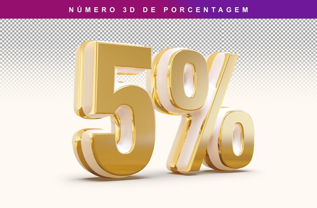Descuento Número 5 Porcentaje 3D Oro Moderno