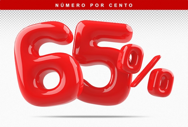 Descuento Número 65 Porcentaje 3D Moderno Rojo